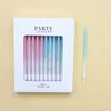 A set of 24 colorful birthday candles in a white box with the label Party Candles