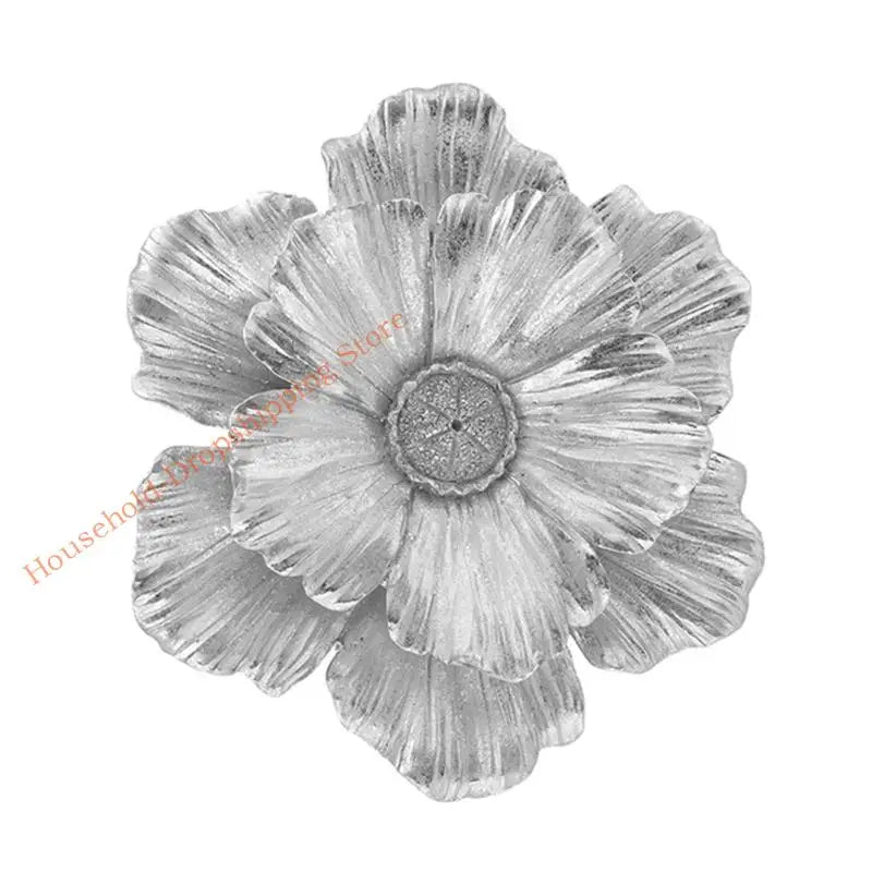 A grayscale illustration of a layered resin floral wall decor piece with delicate, textured petals.