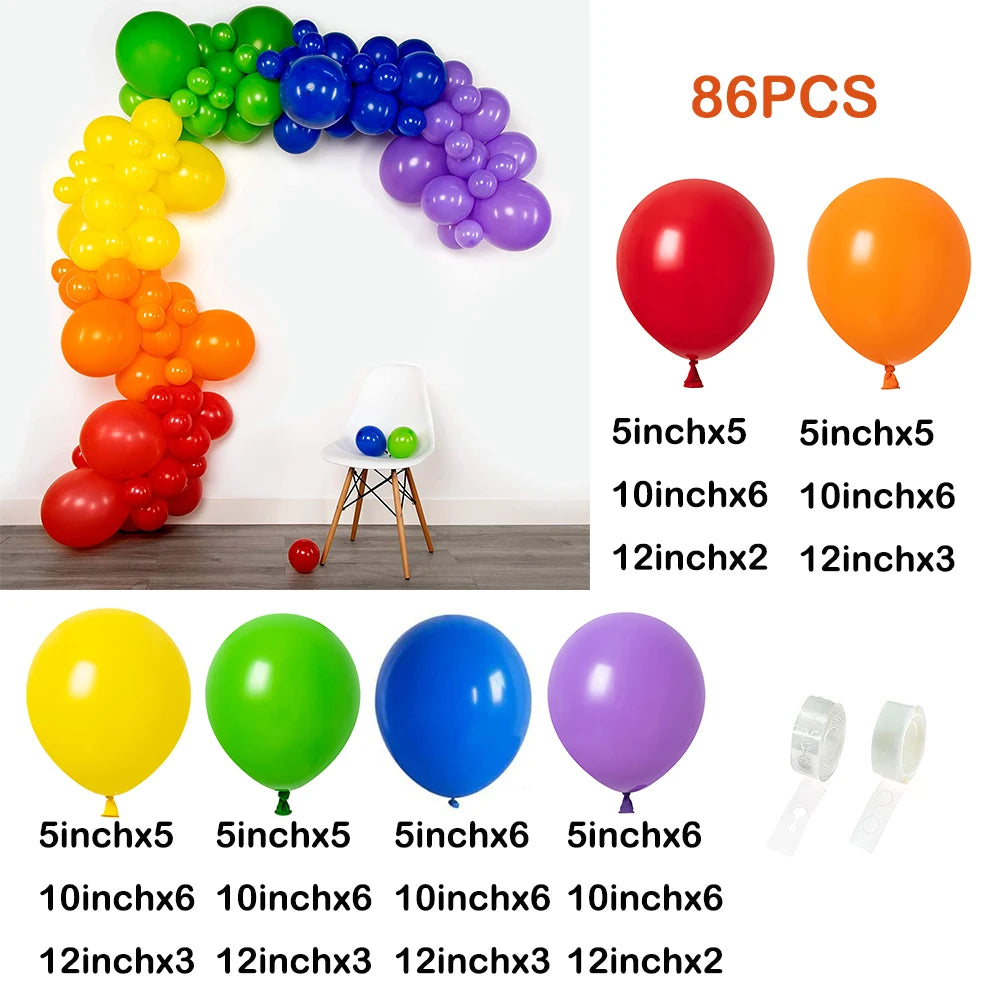A colorful balloon garland arch kit featuring various colored balloons and star foil accents.