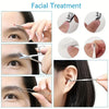 A set of 8 stainless steel manicure and pedicure tools shown in various close-up angles for facial treatment.