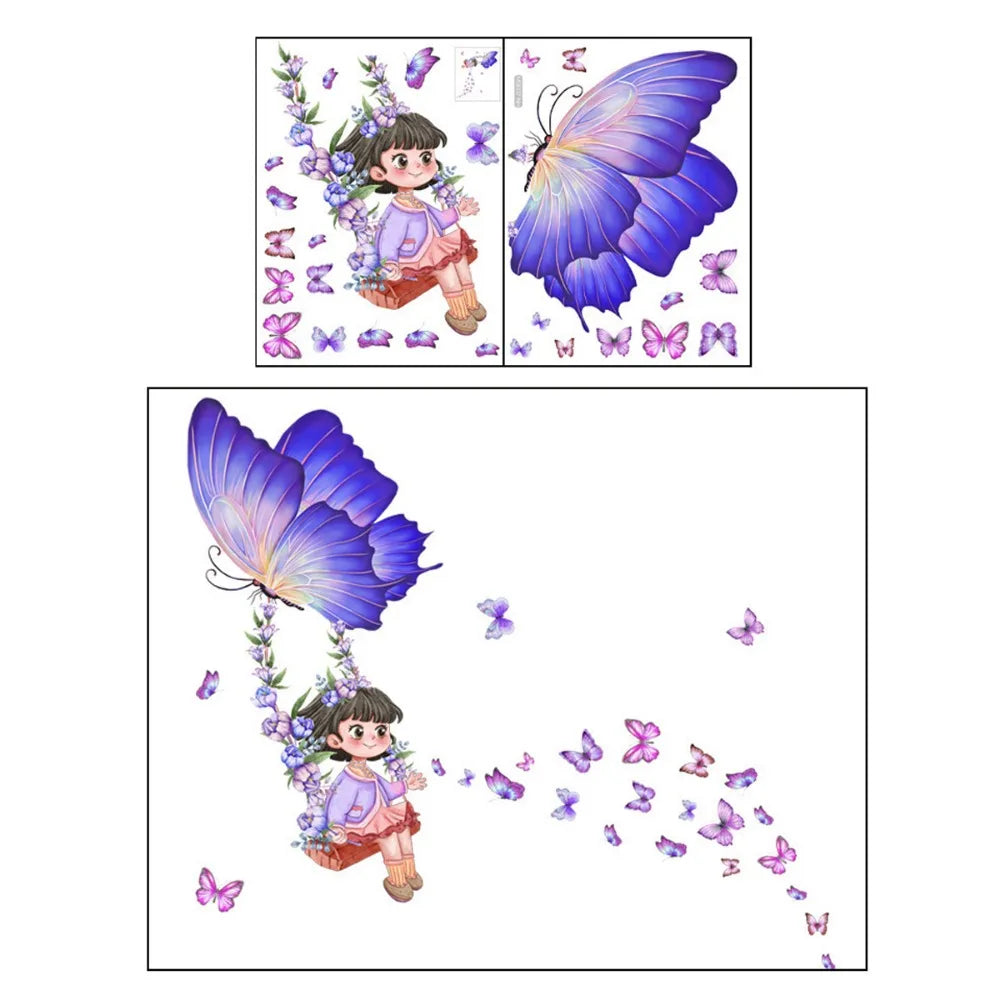 A set of butterfly and flower wall decals featuring purple butterflies and lavender flowers.