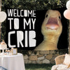 A black banner with white text "Welcome to My Crib" and a large decorative rubber duck face.