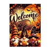 A festive Halloween graphic featuring a wizard ghost welcoming theme with stars and autumn colors.
