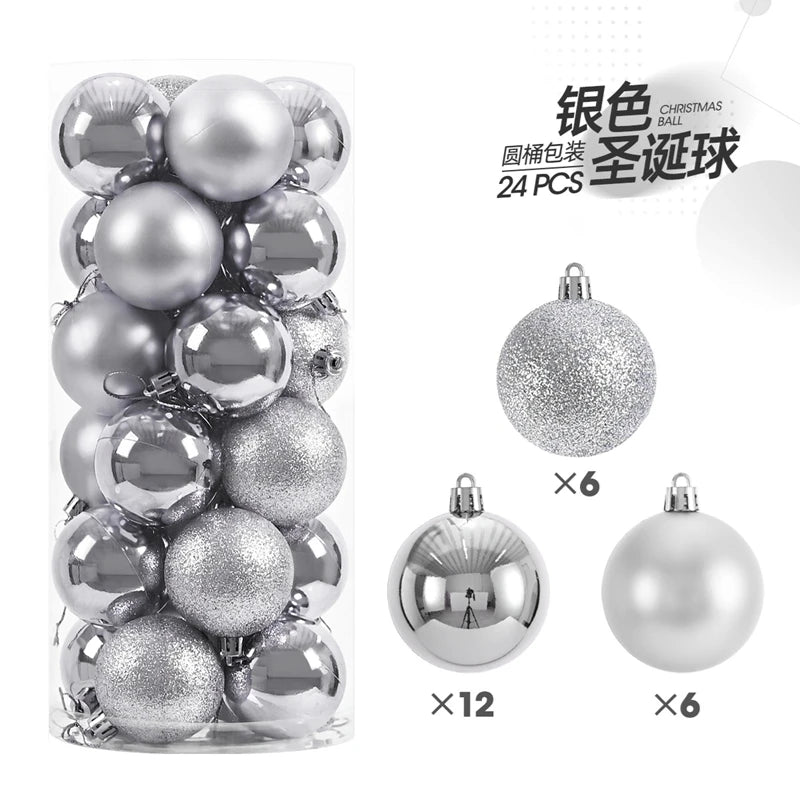 A set of 24 silver and gold Christmas ball ornaments for holiday decoration.