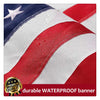 Close-up of a durable waterproof banner featuring an embroidered American flag design.