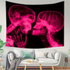 Gothic pink skull x-ray tapestry featuring two skulls in a dark romantic style for wall art