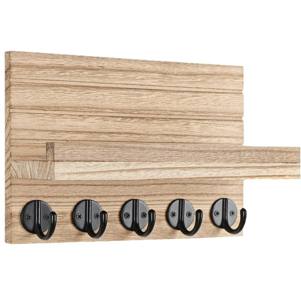 Wooden Wall Key Holder with Shelf