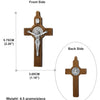 Front and back views of a wooden St. Benedict crucifix pendant with an engraved figure.