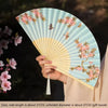 Elegant floral bird print bamboo folding fan with a light blue and yellow striped design