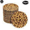A stack of 30 leopard print foil balloon party decorations, featuring a gold and brown animal print design.