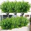 Plante d'eucalyptus artificielle vert luxuriant avec un feuillage dense, présentée en deux vues.