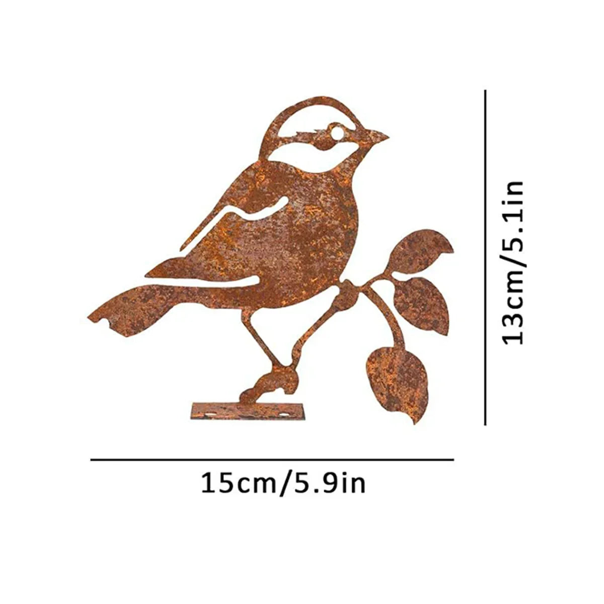 Rustic wrought iron cat ornament with a small tree silhouette, measuring 15cm long.