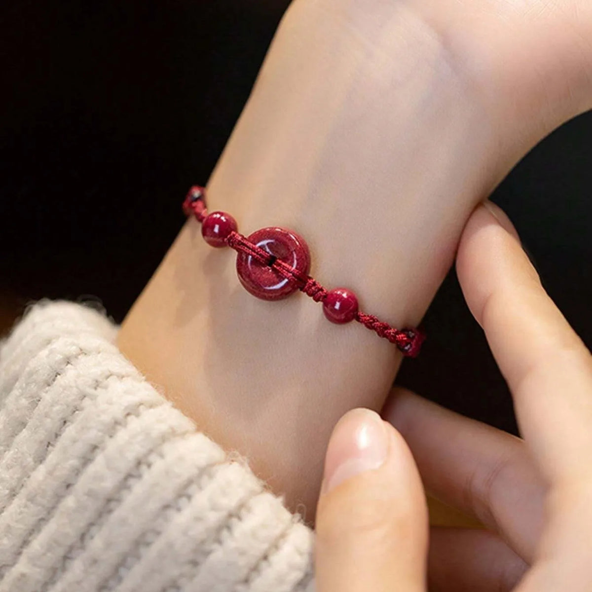 Handmade Red Rope Amulet Bracelet with Cinnabar Clasp