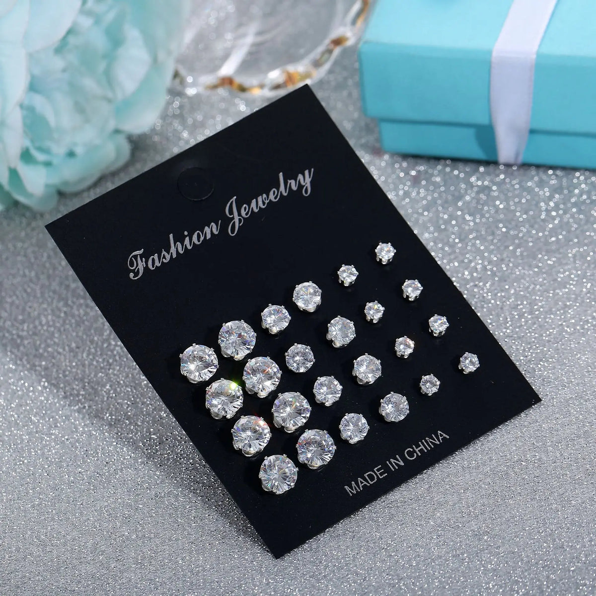 12-Pair Zircon Stud Earring Collection