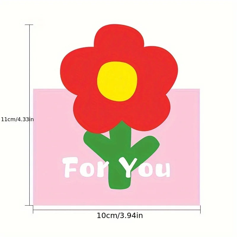 A red flower design on a pink card with the text For You printed below it.