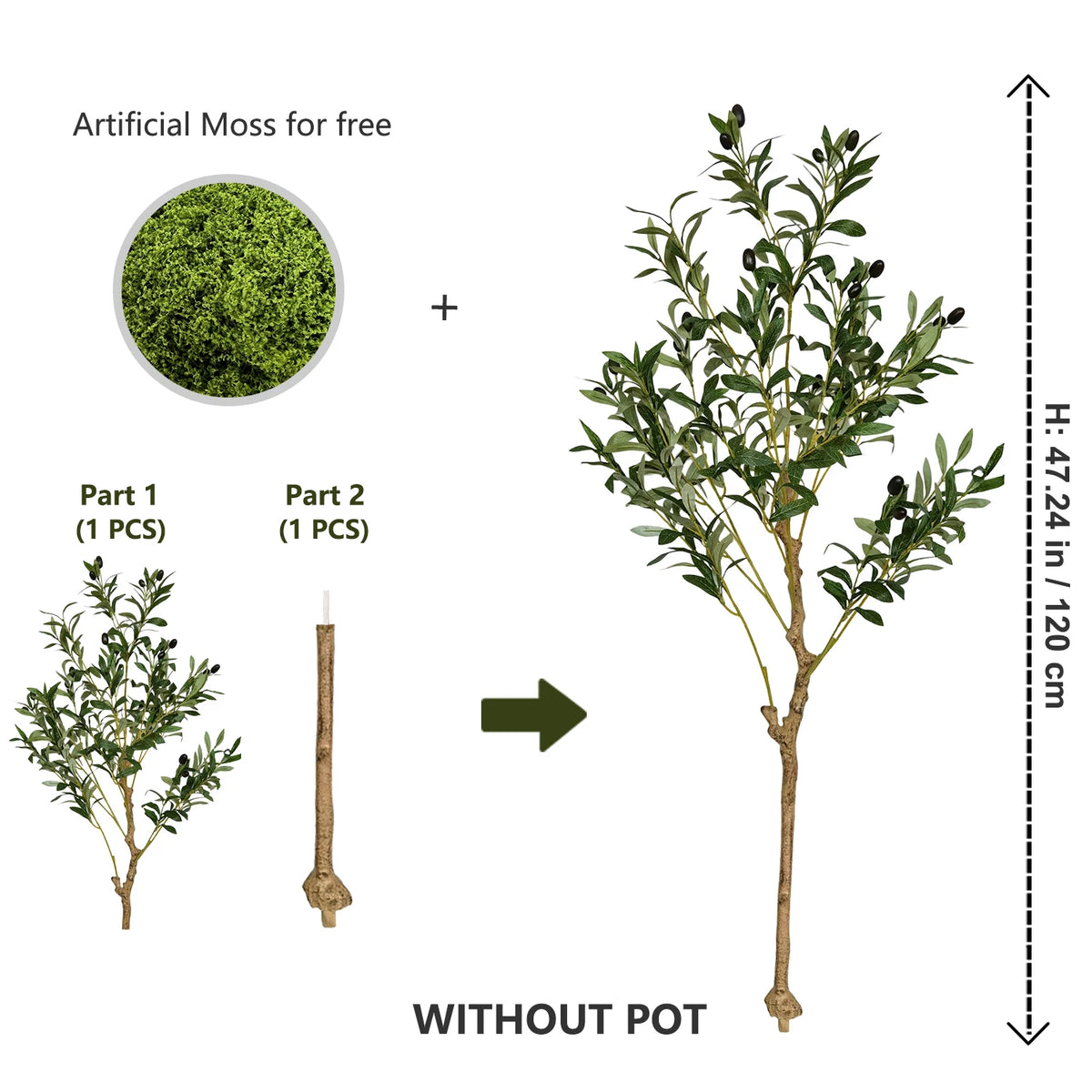 Artificial moss tree branches for free, shown as a plant without a pot.