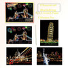 A set of scratch paper, a wooden pen, and various images including the Golden Gate Bridge, Leaning Tower of Pisa, and Statue 