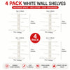 A set of four white wall shelves designed to maximize space and stay organized.