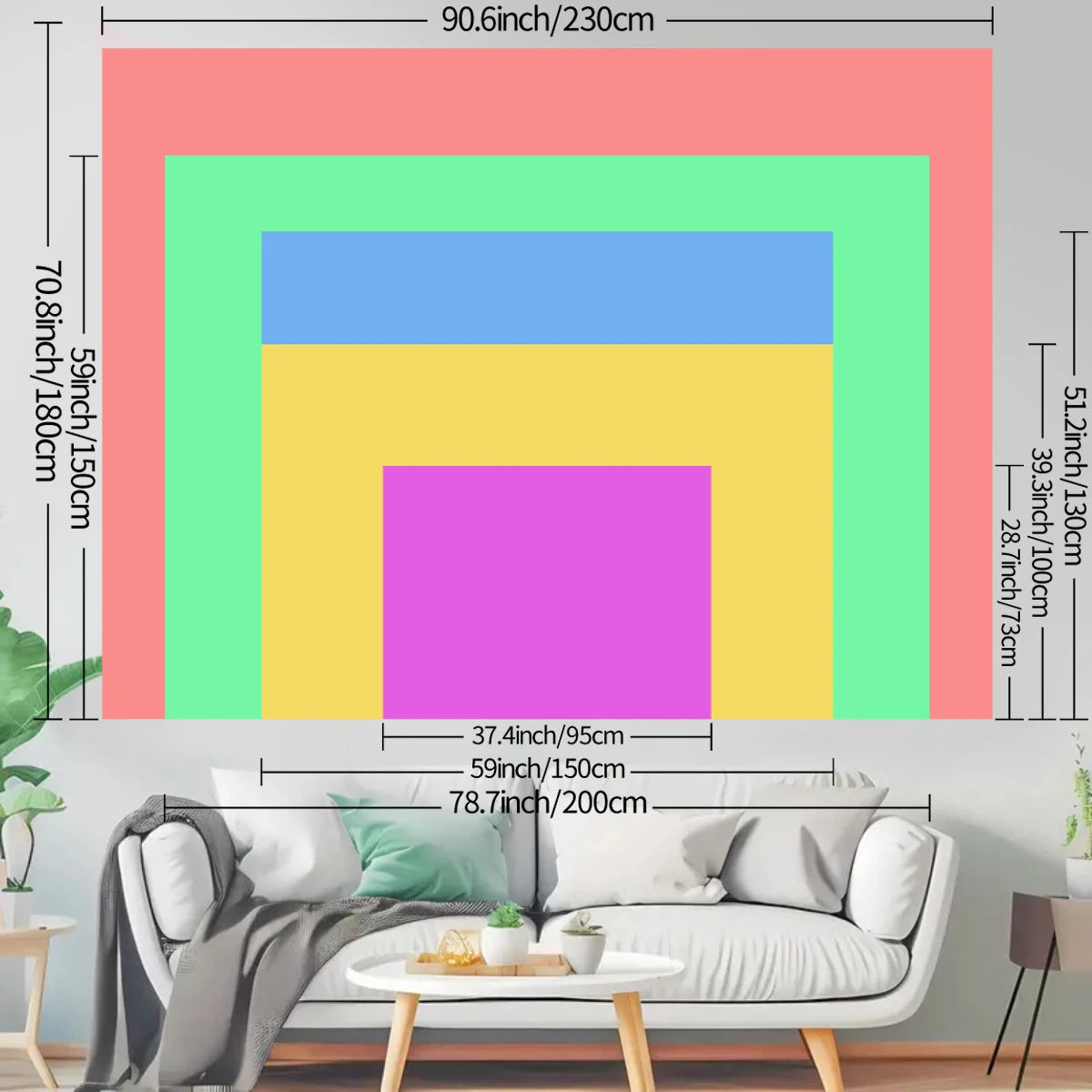 A rectangular tapestry featuring a patriotic design with pink, yellow, and blue color blocks.