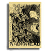 Grayscale sketch of a crowd with distorted faces and silhouettes, featuring the Radiohead album art.