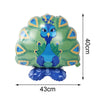 A green foil balloon shaped like a jungle animal with blue accents and a patterned leaf design.