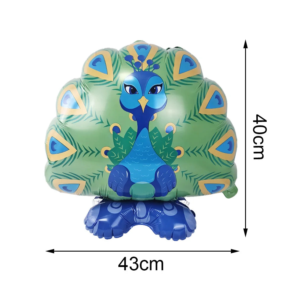 A green foil balloon shaped like a jungle animal with blue accents and a patterned leaf design.