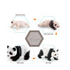 Set of realistic panda life cycle figurines showing stages from cub to adult and pup.