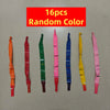 A collection of 16 random color rocket balloon strips for party decorations displayed in a row.