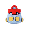 A light blue silicone bead shaped like a stylized plant with red and gray accents.