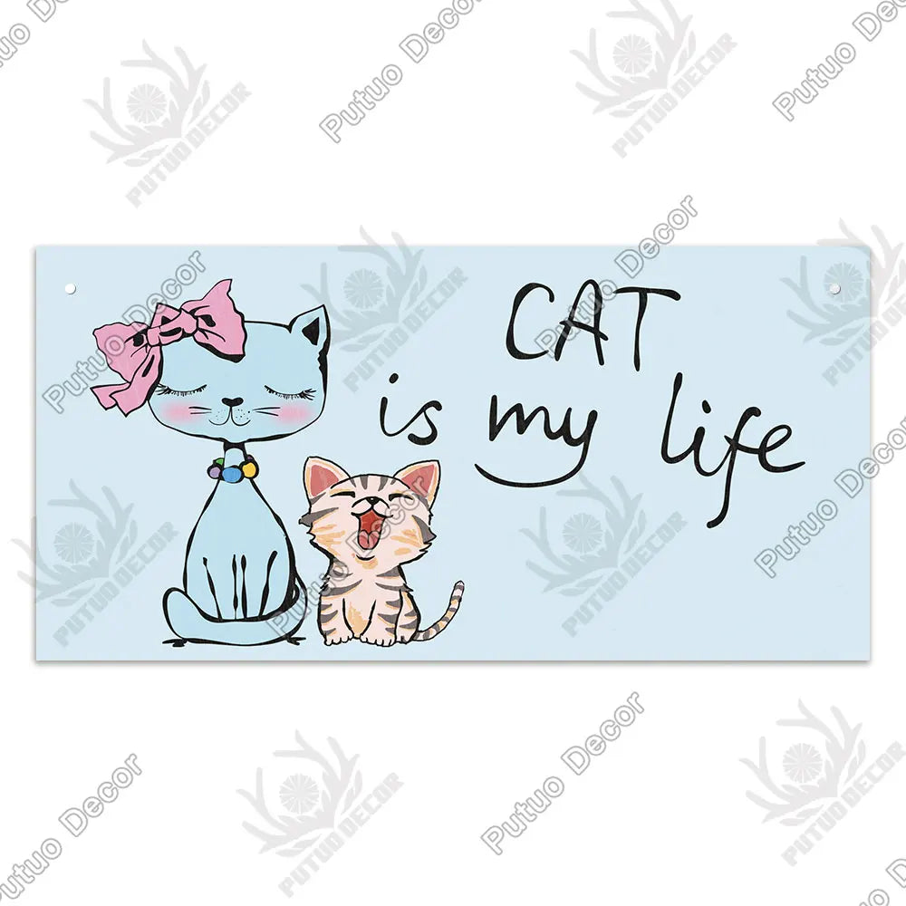A watercolor illustration of a blue cat and an orange tabby cat with the text "CAT is my life"