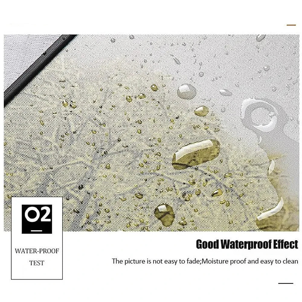 A close-up photo showing water droplets on a canvas texture, demonstrating a waterproof test.