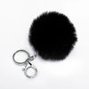 Black faux fur pom pom keychain with a silver chain
