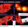 Red silk petals arranged in a flexible wire design with LED light accents and a mini on/off switch.