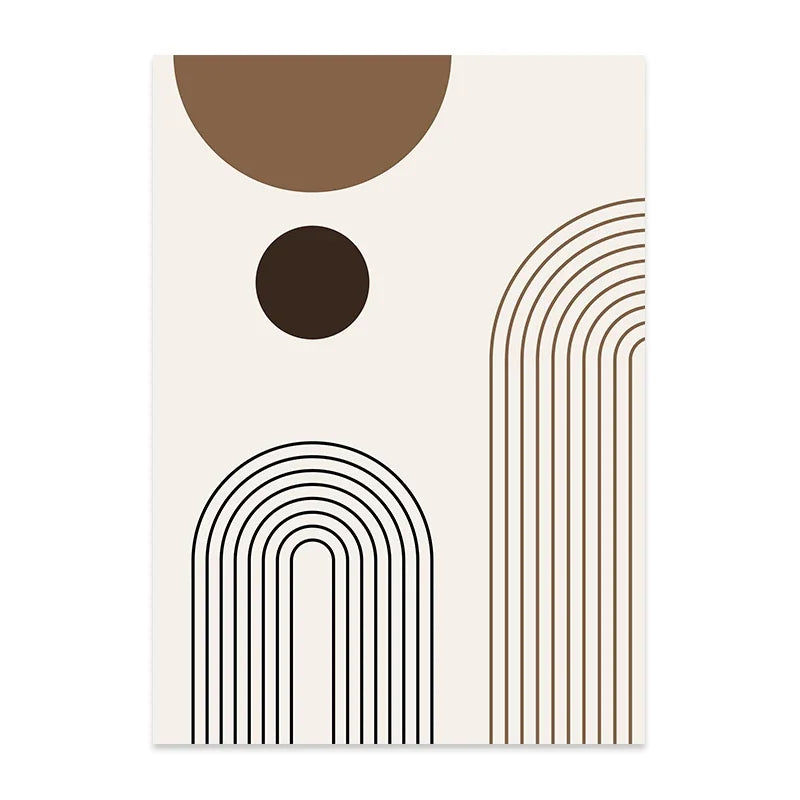 Arte abstracto en lienzo con tonos tierra de marrón y beige y patrones de líneas geométricas