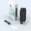A black car seat cooling fan is shown next to its retail box and a small instruction sheet.