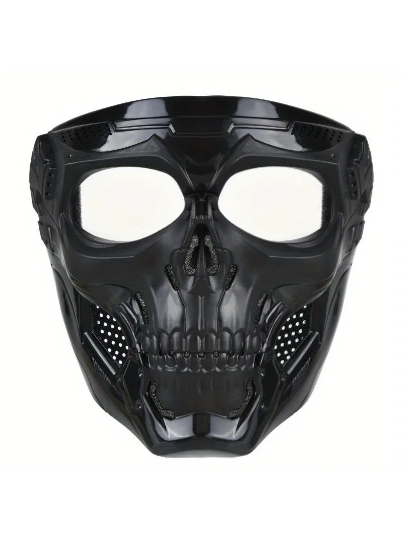 Masque cosplay crâne intégral anti-vent noir avec détails faciaux détaillés