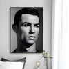 A modern wall art print featuring a black and white portrait of Cristiano Ronaldo.