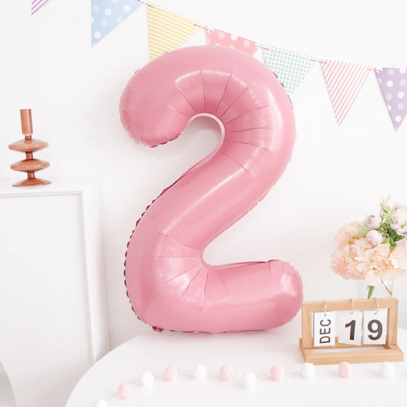 Pastel Pink Foil Number Balloons (0-9) for Birthday Party Decorations