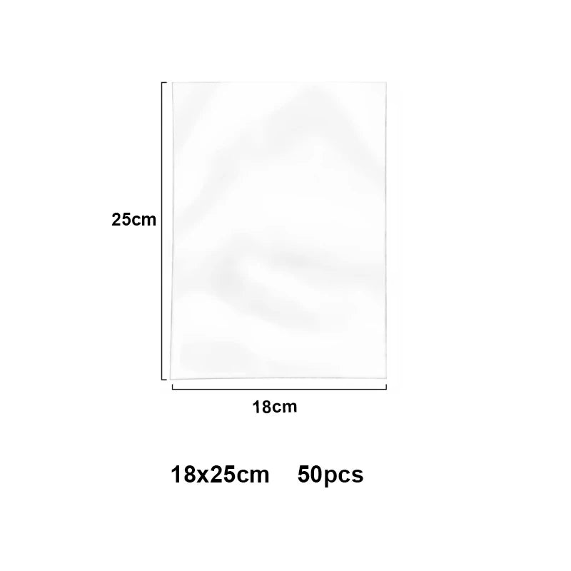 A rectangular white cellophane treat bag measuring 18cm by 25cm, shown flat.