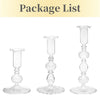 A package list showing three clear glass tapered candle holders with wavy designs.