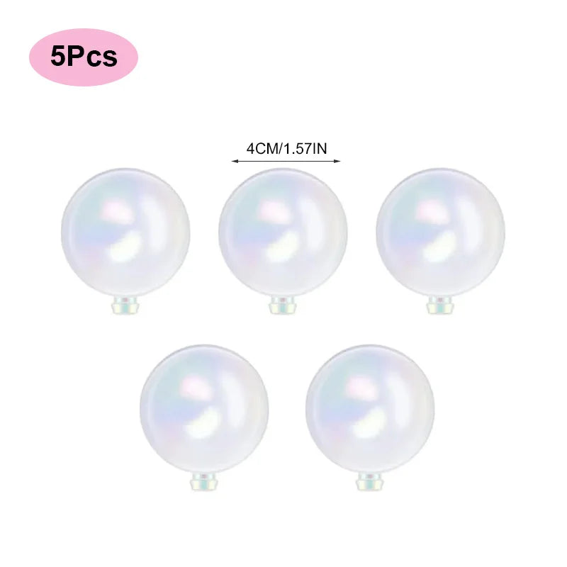 A set of five iridescent pearl-like cake toppers with a 4cm diameter and 1.57 inch size.