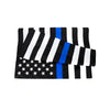 A flag design featuring black and white vertical stripes with blue accents and a black field with white stars.