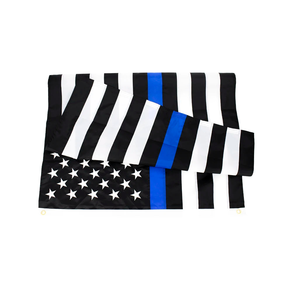 A flag design featuring black and white vertical stripes with blue accents and a black field with white stars.