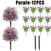 Purple artificial flowers in 12 packs displayed on a white background.