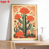 A vertical poster featuring a vibrant orange and green cactus floral design in vintage style.