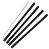 A set of black reusable borosilicate glass straws with cleaning brushes.