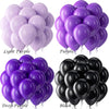 A set of latex balloons in light purple, purple, and black colors.