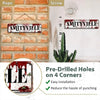 Pre-drilled holes on four corners for an AMITYVILLE metal tin sign with dripping blood effect