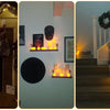 Flameless LED candles with realistic 3D flickering flame displayed in various indoor settings.