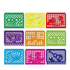 A set of nine decorative felt flags in various colors and designs for party decorations